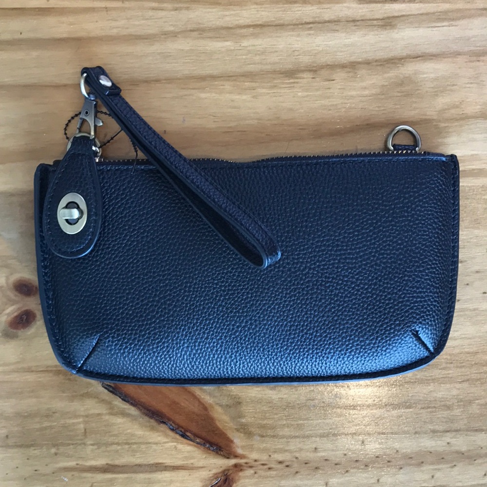 Black Faux Pebbled Leather Wristlet